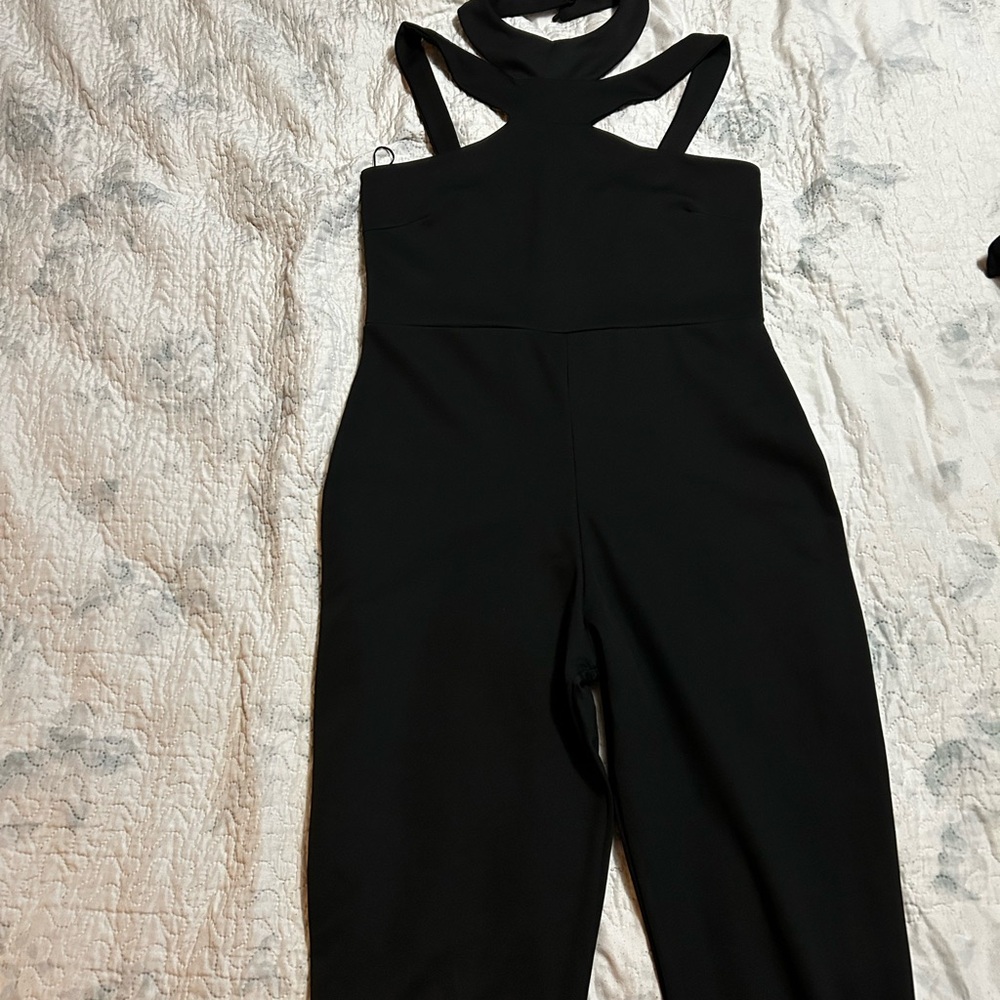 Boohoo Black Crisscross Jumpsuit with Cut-Out Detail